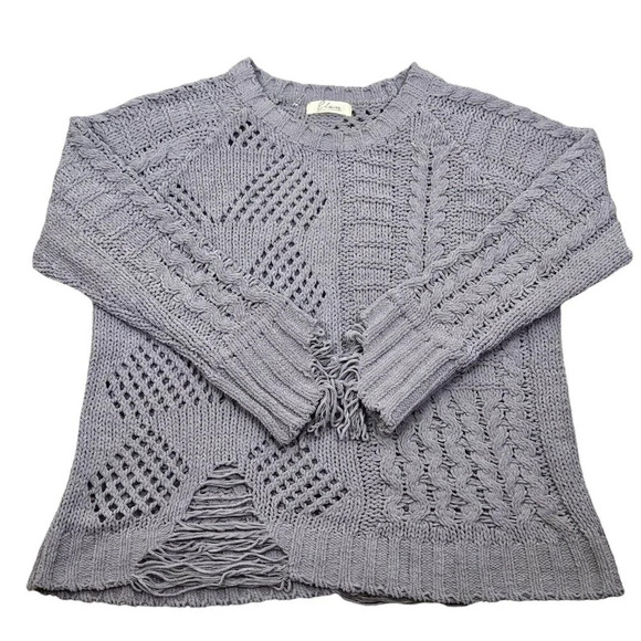 Elan Grey Cable‎ Chunky Knit Fringe Detail Front Sweater Size Medium - Picture 11 of 11